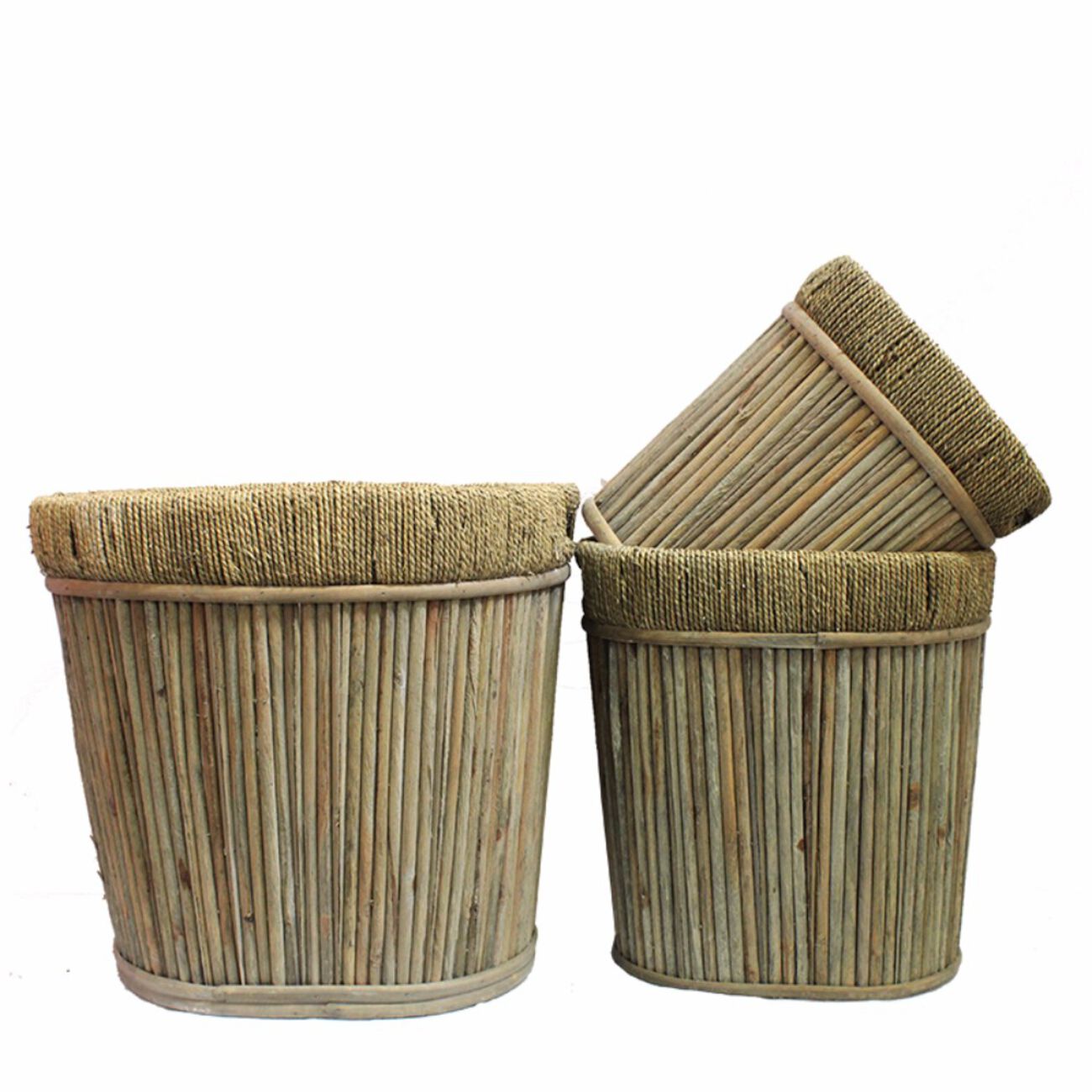 Oval Willow Planter, Beige ,Set Of 3