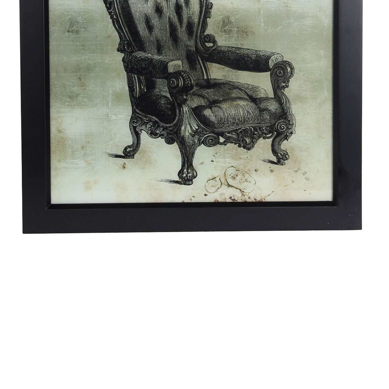 Square Shaped Vintage Chair Wall Art with Wooden Frame, Gray and Black
