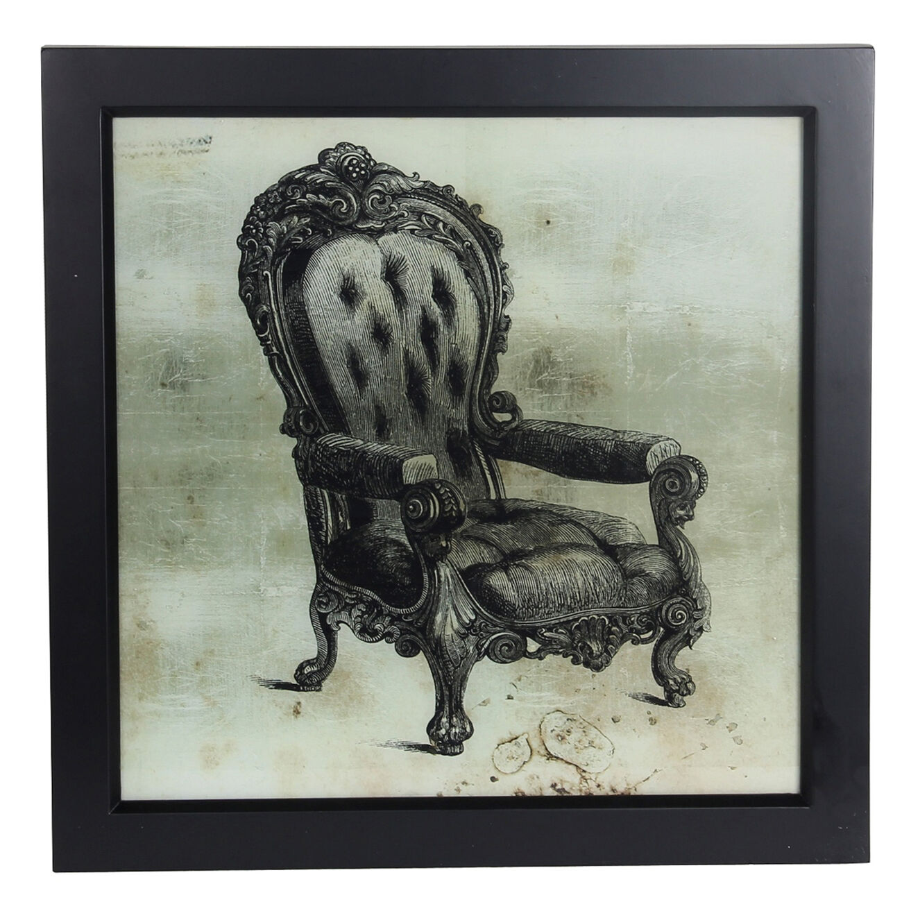 Square Shaped Vintage Chair Wall Art with Wooden Frame, Gray and Black