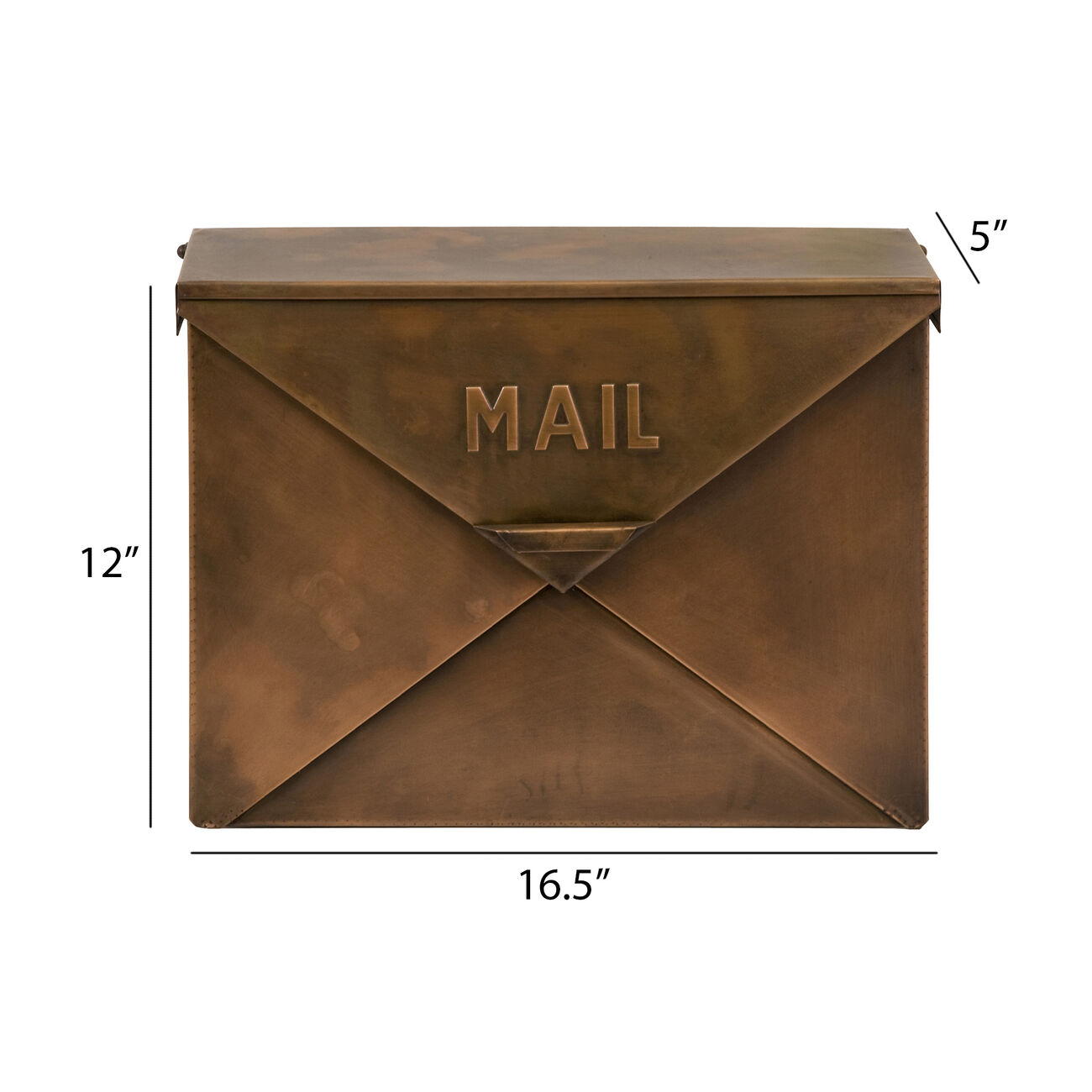 Spacious Envelope Shaped Wall Mount Iron Mail Box, Copper Finish