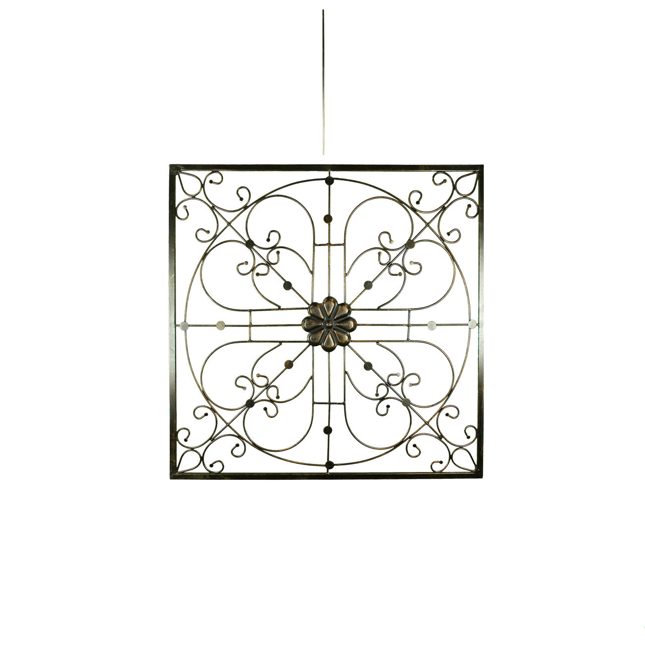 Iron WallDecor with Flower Accent and Squared Framed Design, Assortment of Two, Bronze