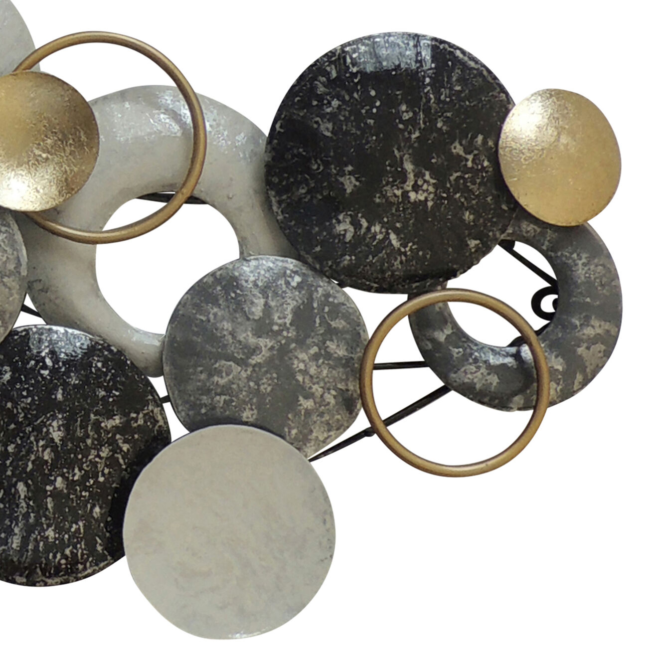 Metal Disc Wall Decor with Splotched Details, Gray and Gold