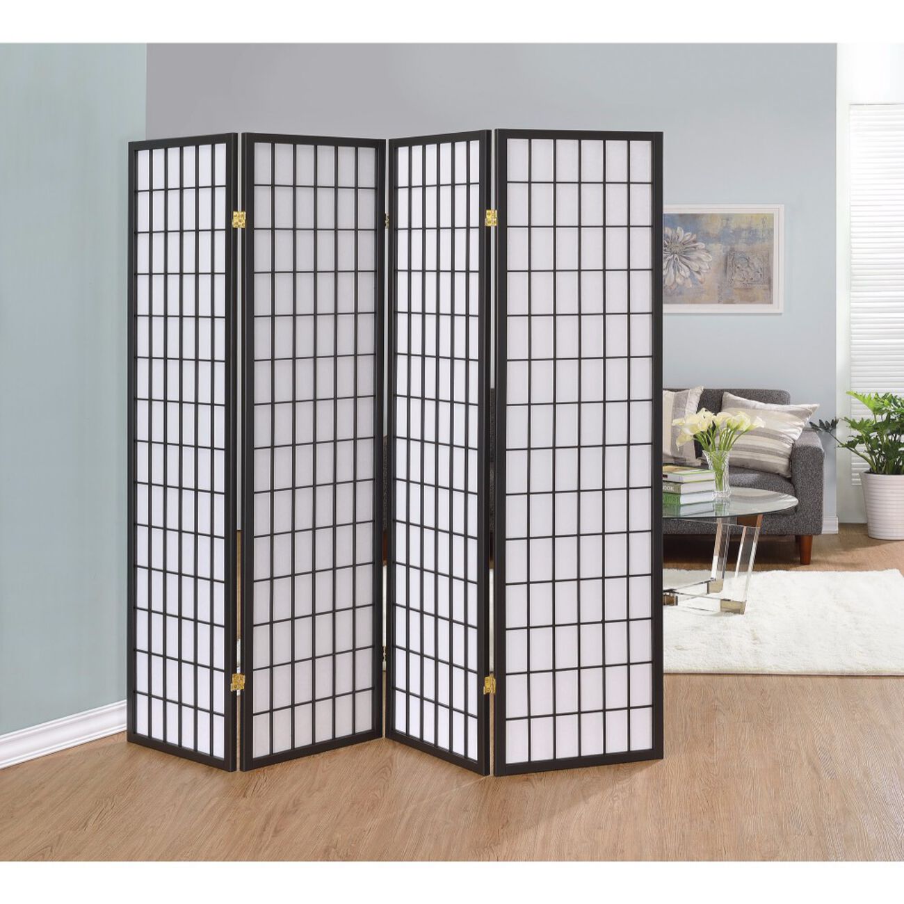 Sophisticated Four Panel Folding Screen, Gray