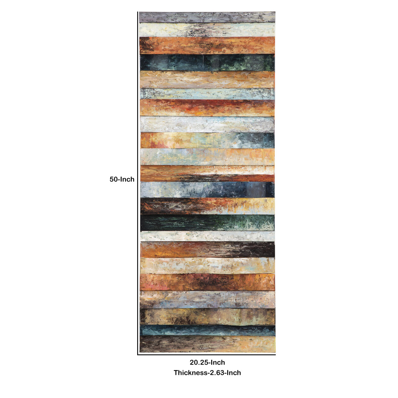 Plank Style Rectangular Wood and Metal Wall Decor, Multicolor