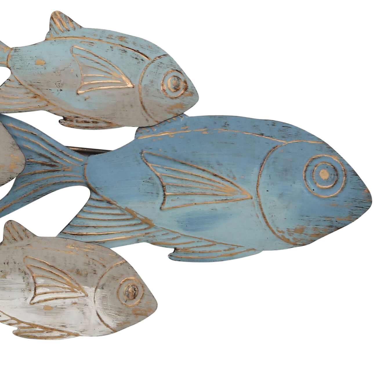 Metal Wall Decor with Multiple Swimming Fishes, Gray and Blue