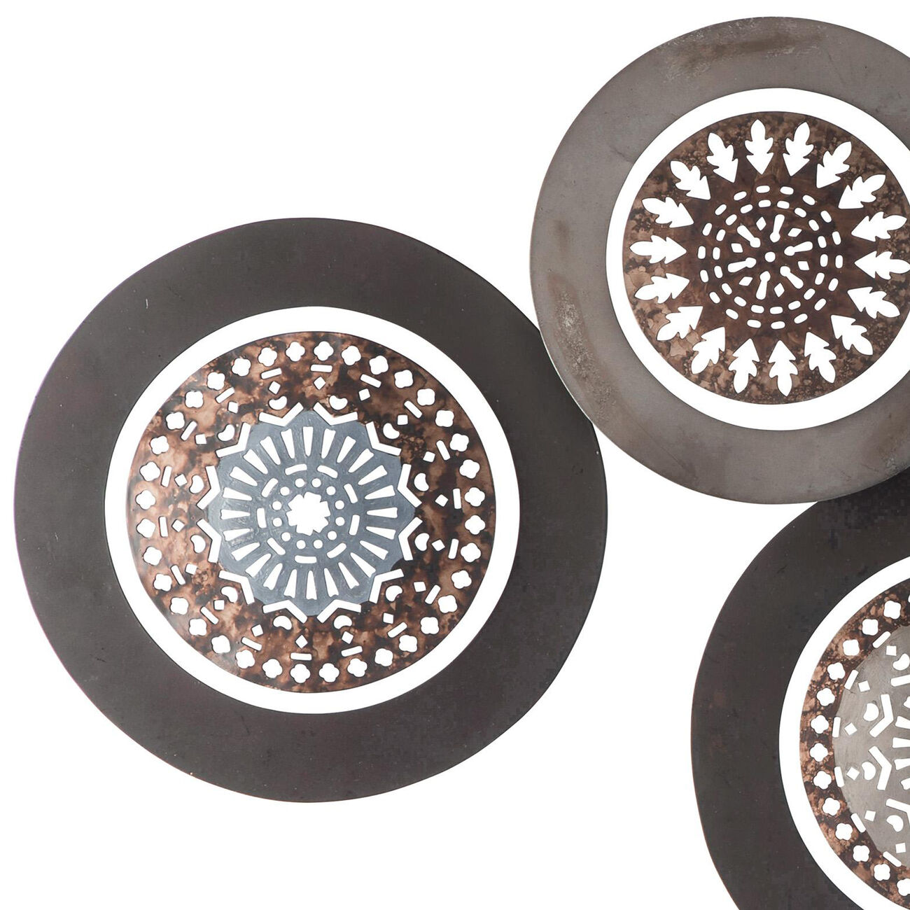Contemporary Round Metal Wall Decor with Medallion Design, Multicolor