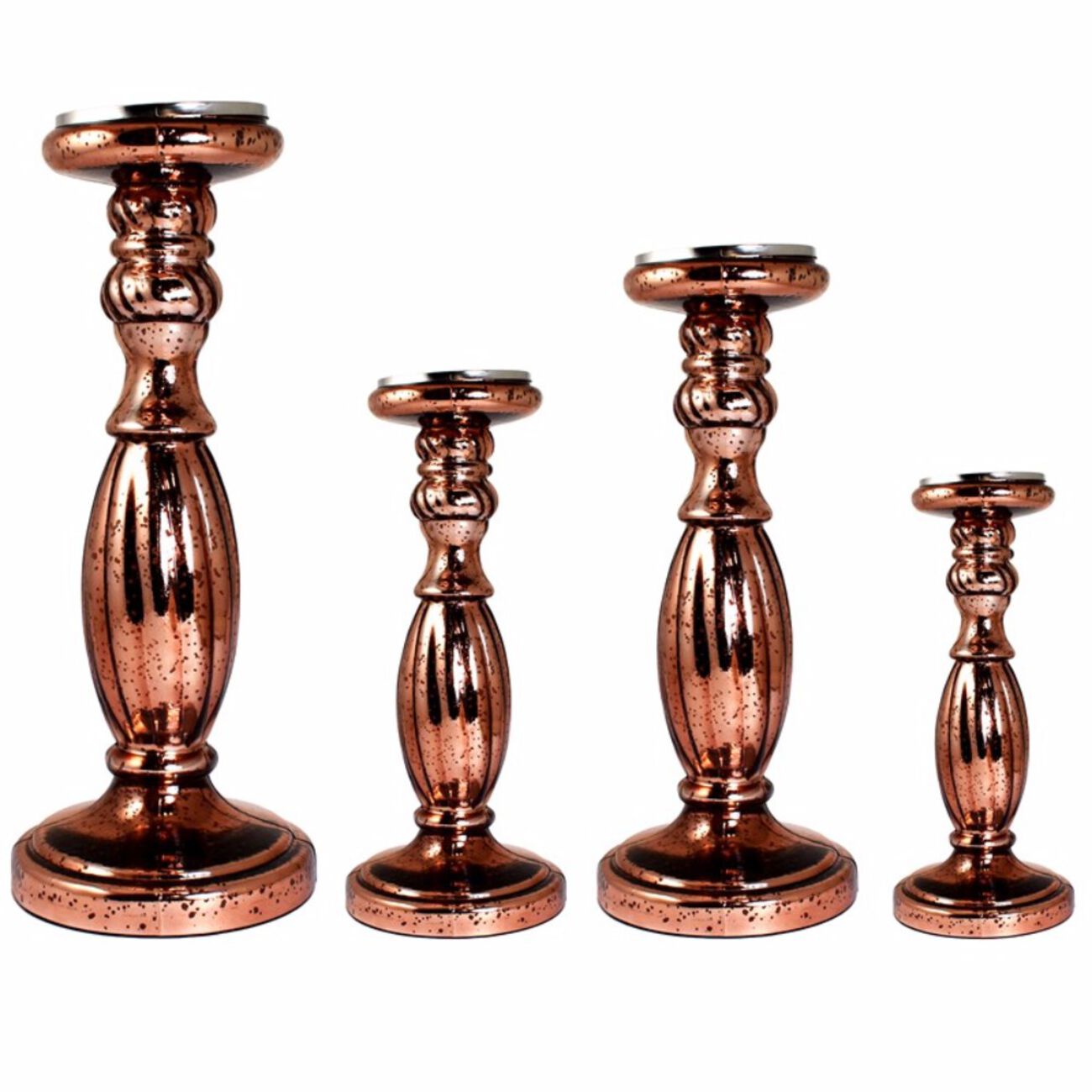 Vintage Style 4 Piece Glass Candle Holder, Copper