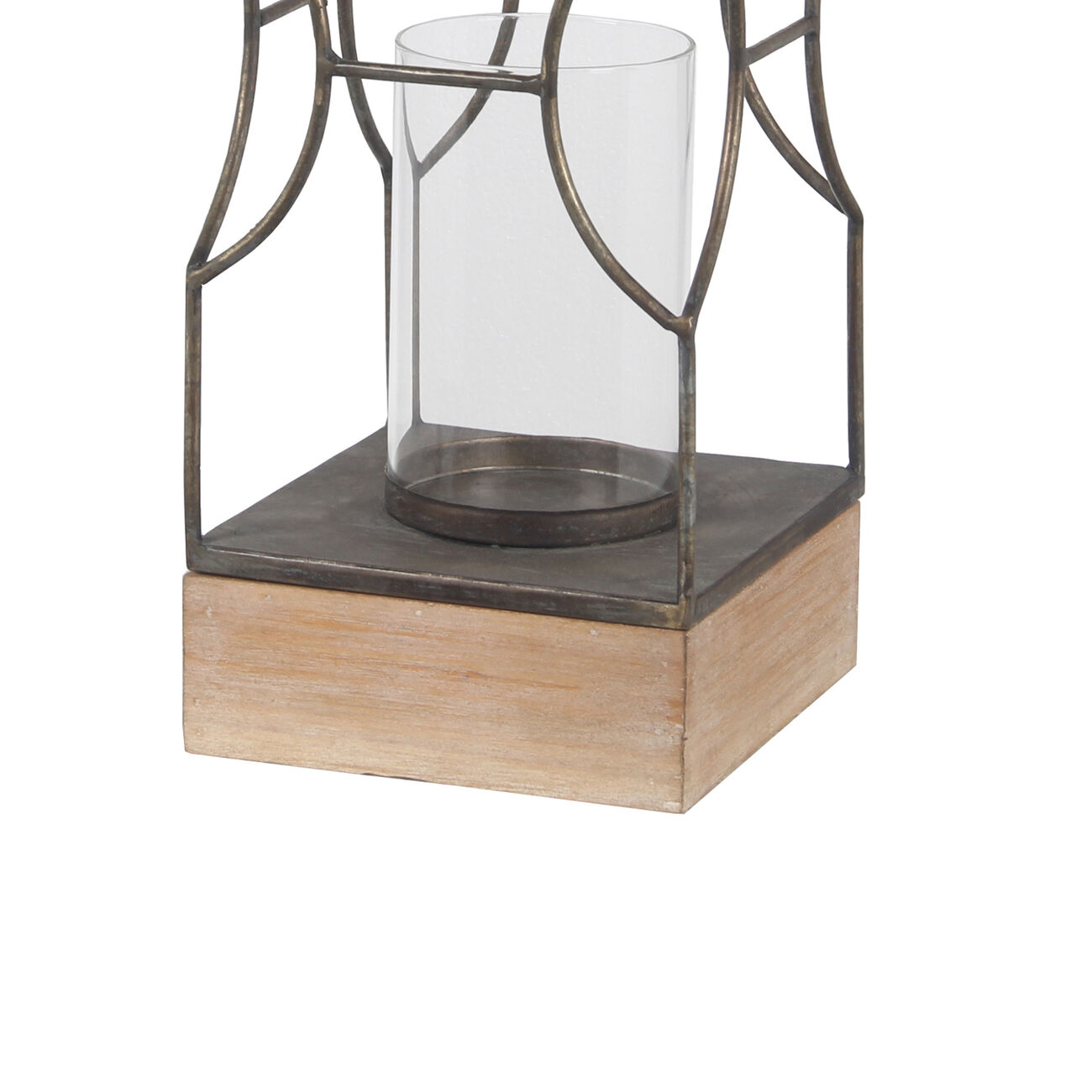 Wood and Metal Lantern with Geometric Details, Gray and Brown