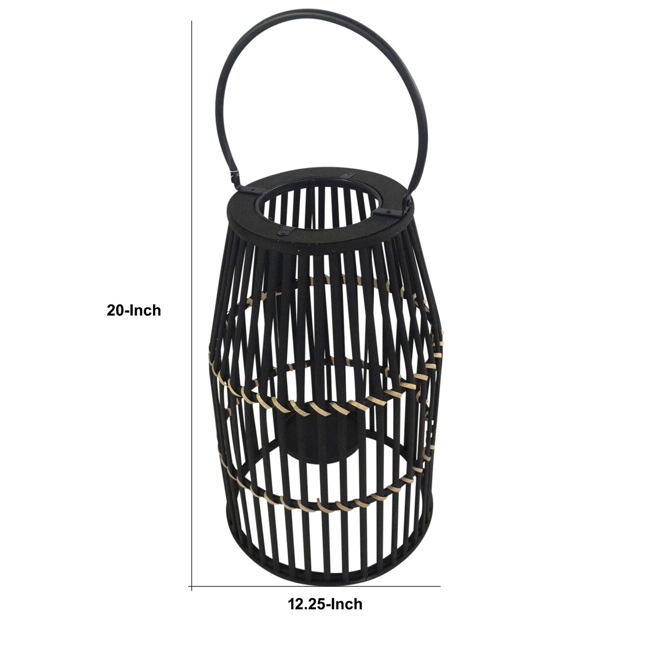 Decorative Drum Shaped Open Cage Bamboo Lantern, Large, Black
