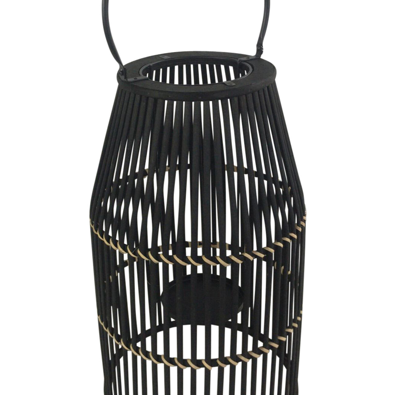 Decorative Drum Shaped Open Cage Bamboo Lantern, Small, Black