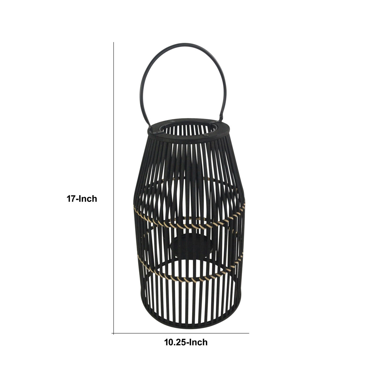 Decorative Drum Shaped Open Cage Bamboo Lantern, Small, Black