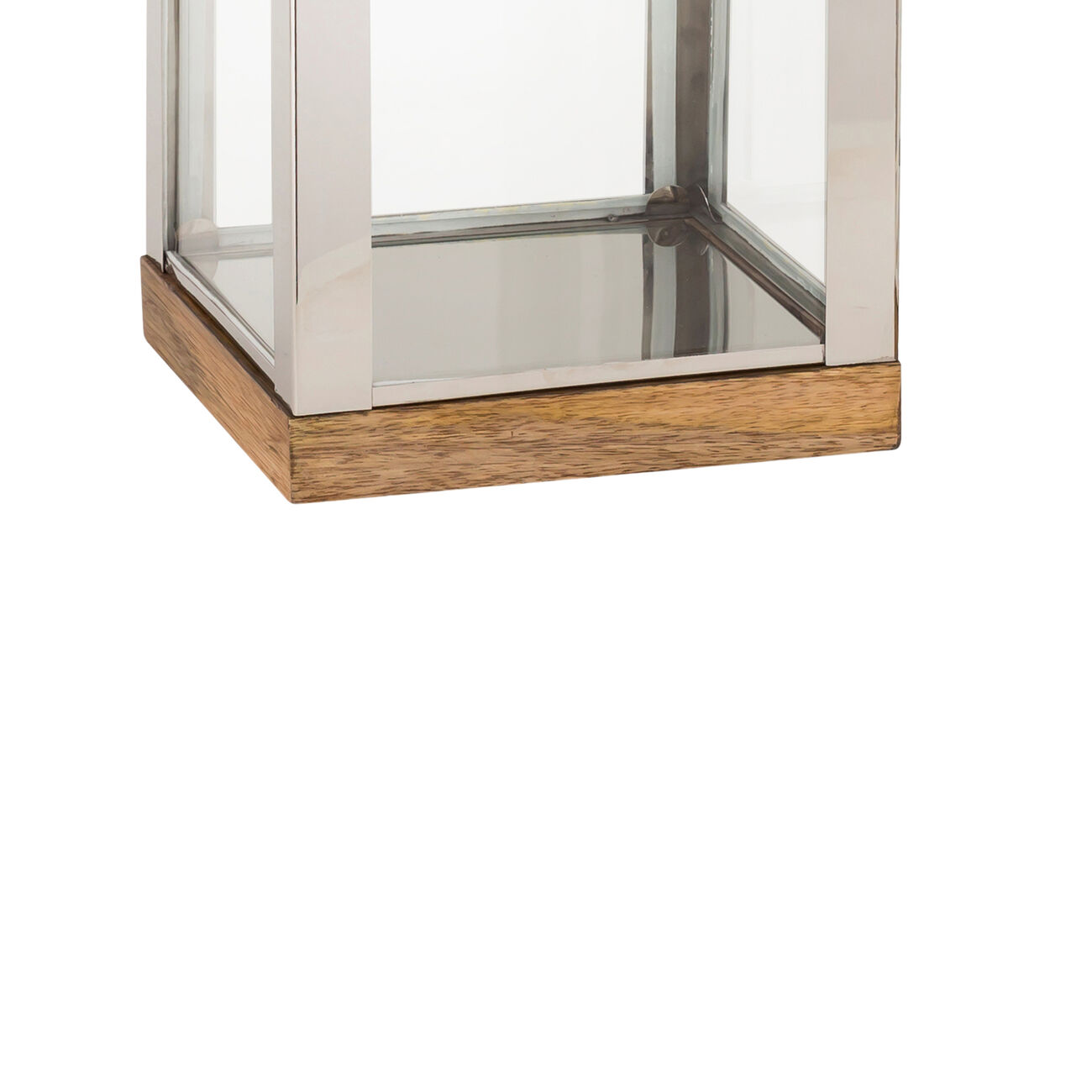 Wood and Metal Lantern with Glass Panel Inserts, Large,Brown and Clear