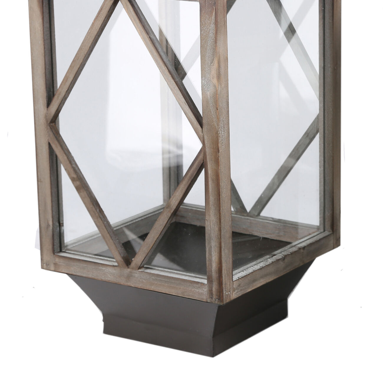 Wood and Metal Lantern with Diamond Body Design, Brown and Black, Set of 2