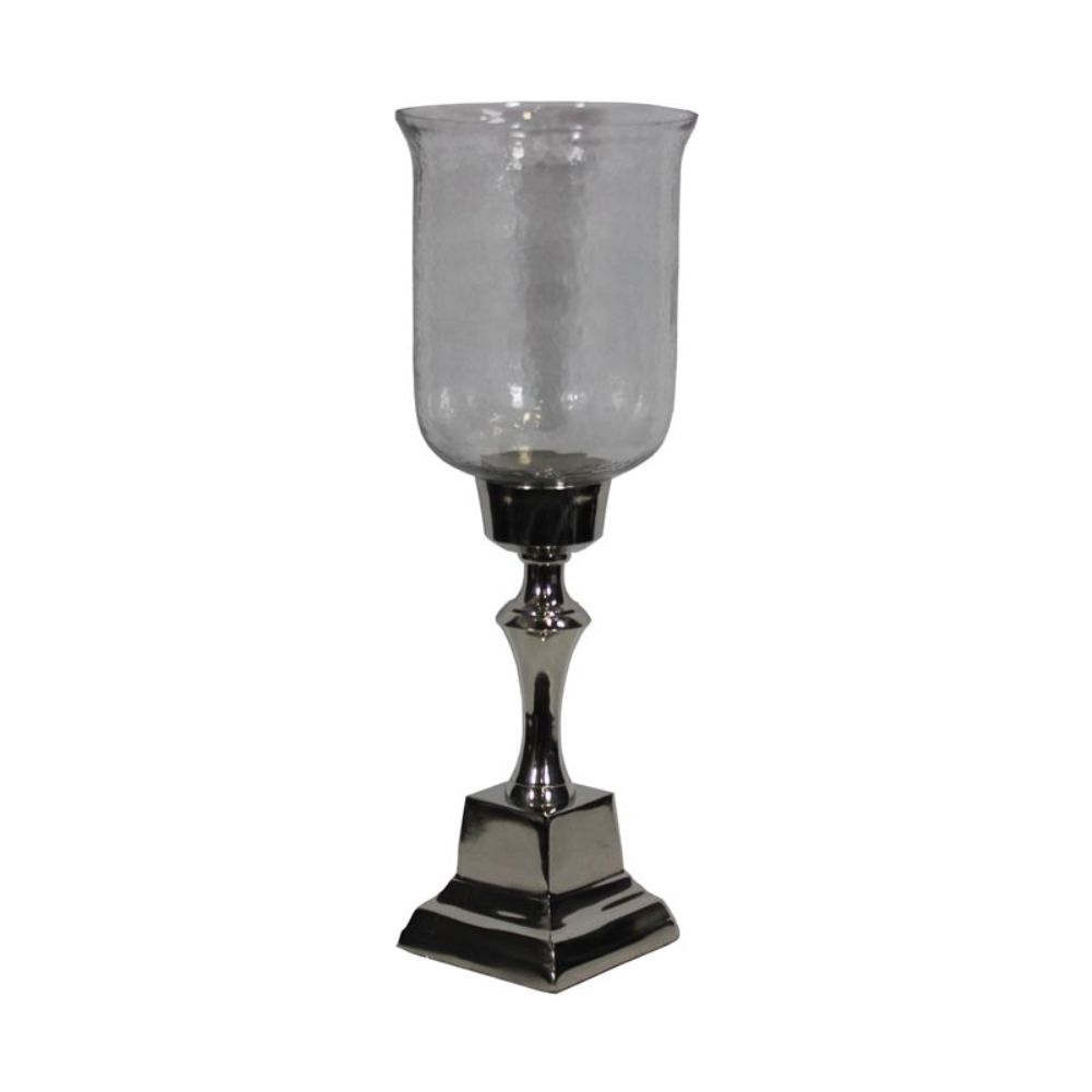 Stunning Hammered Glass Candle Holder - Silver - Benzara