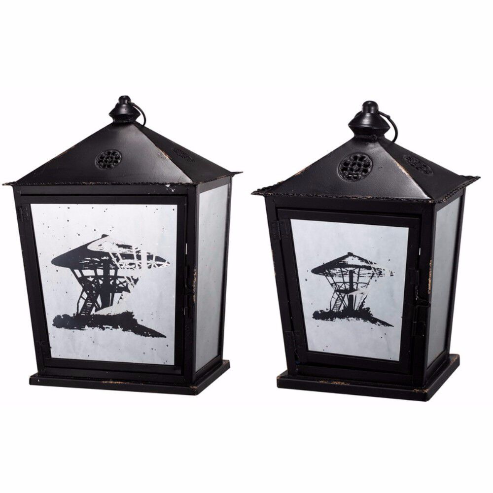 Beautifully shaped Metal Candle Lanterns, Set of Two, Black
