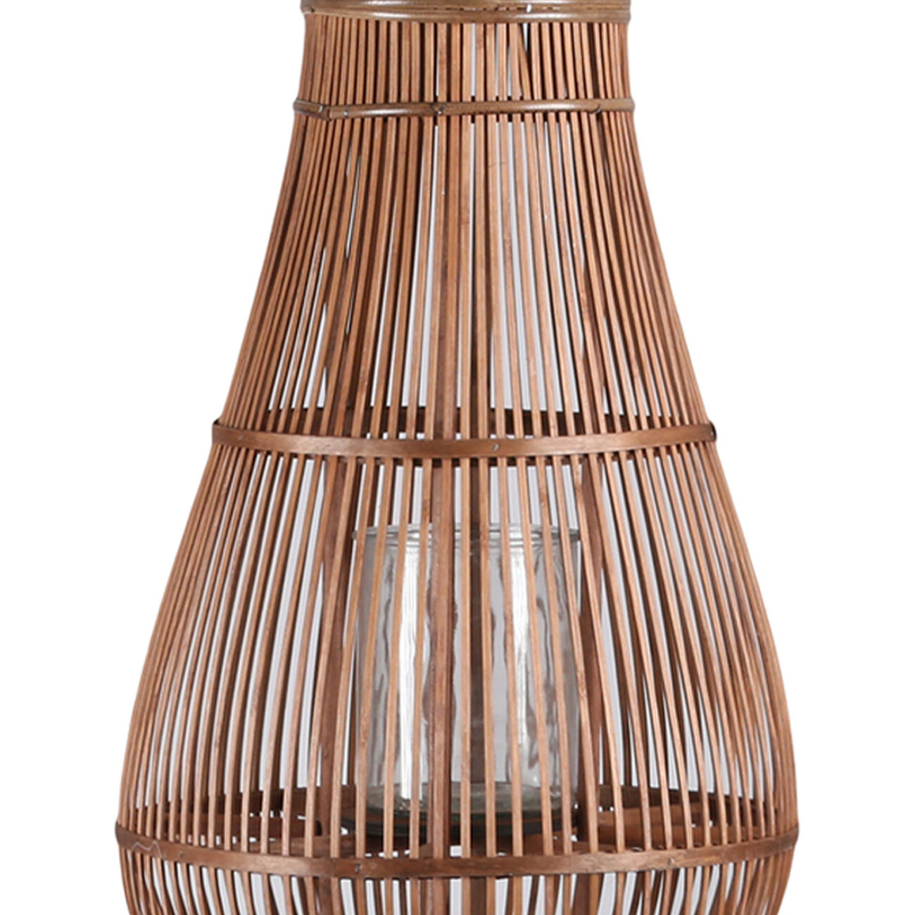 Bellied Shape Lantern with Glass Hurricane and Lattice Design,Large,Brown