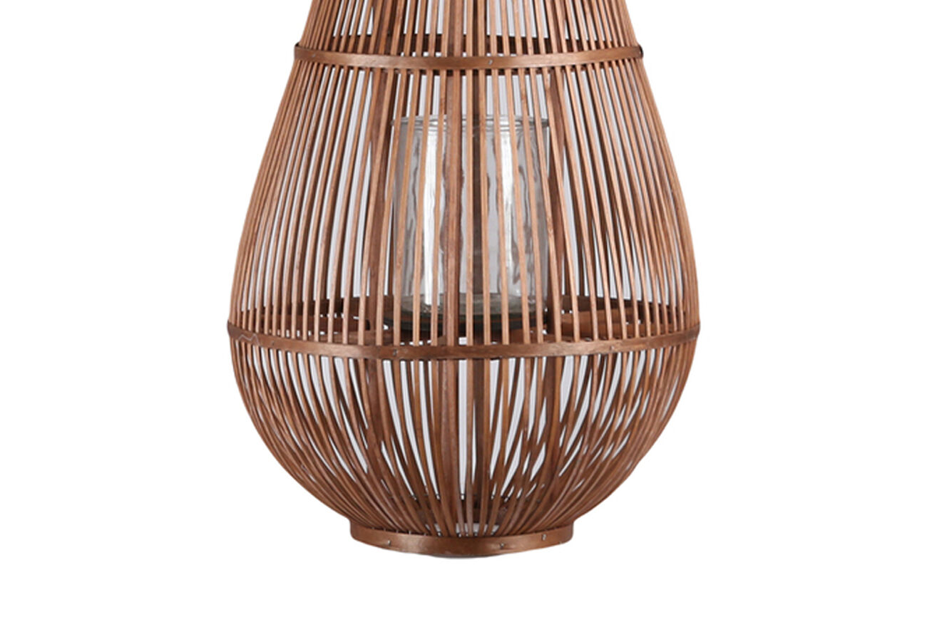 Bellied Shape Lantern with Glass Hurricane and Lattice Design,Medium,Brown