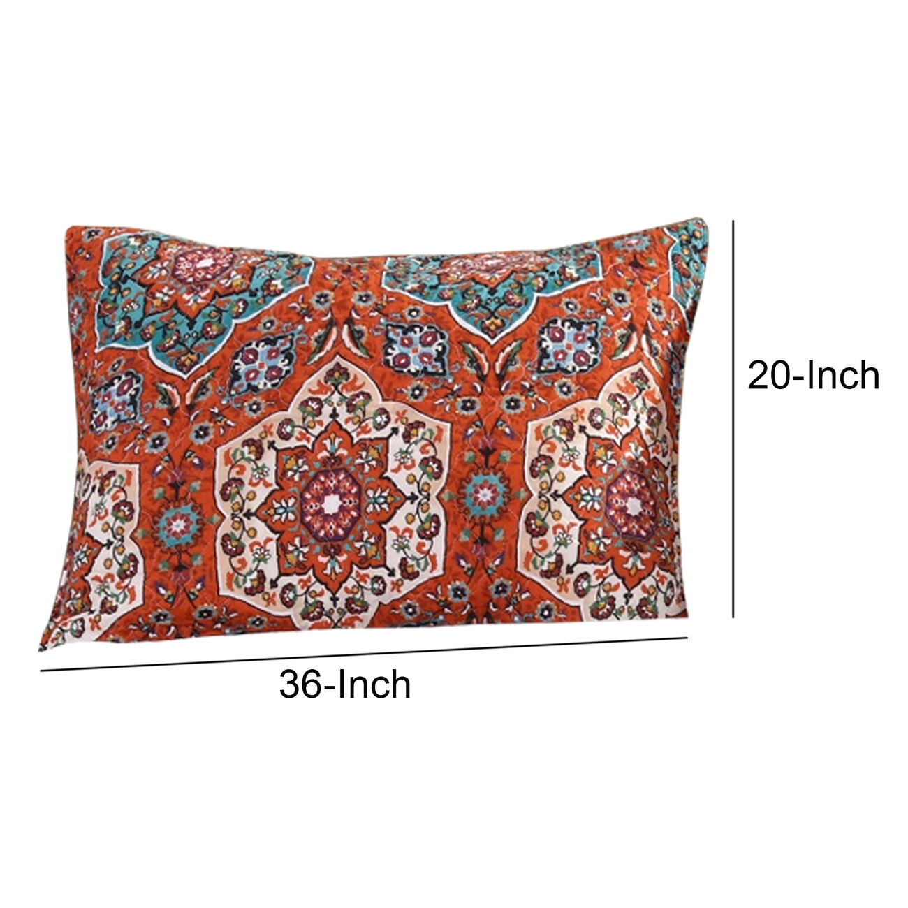 36 x 20 Polyester King Size Sham with Medallion and Floral Motif, Red