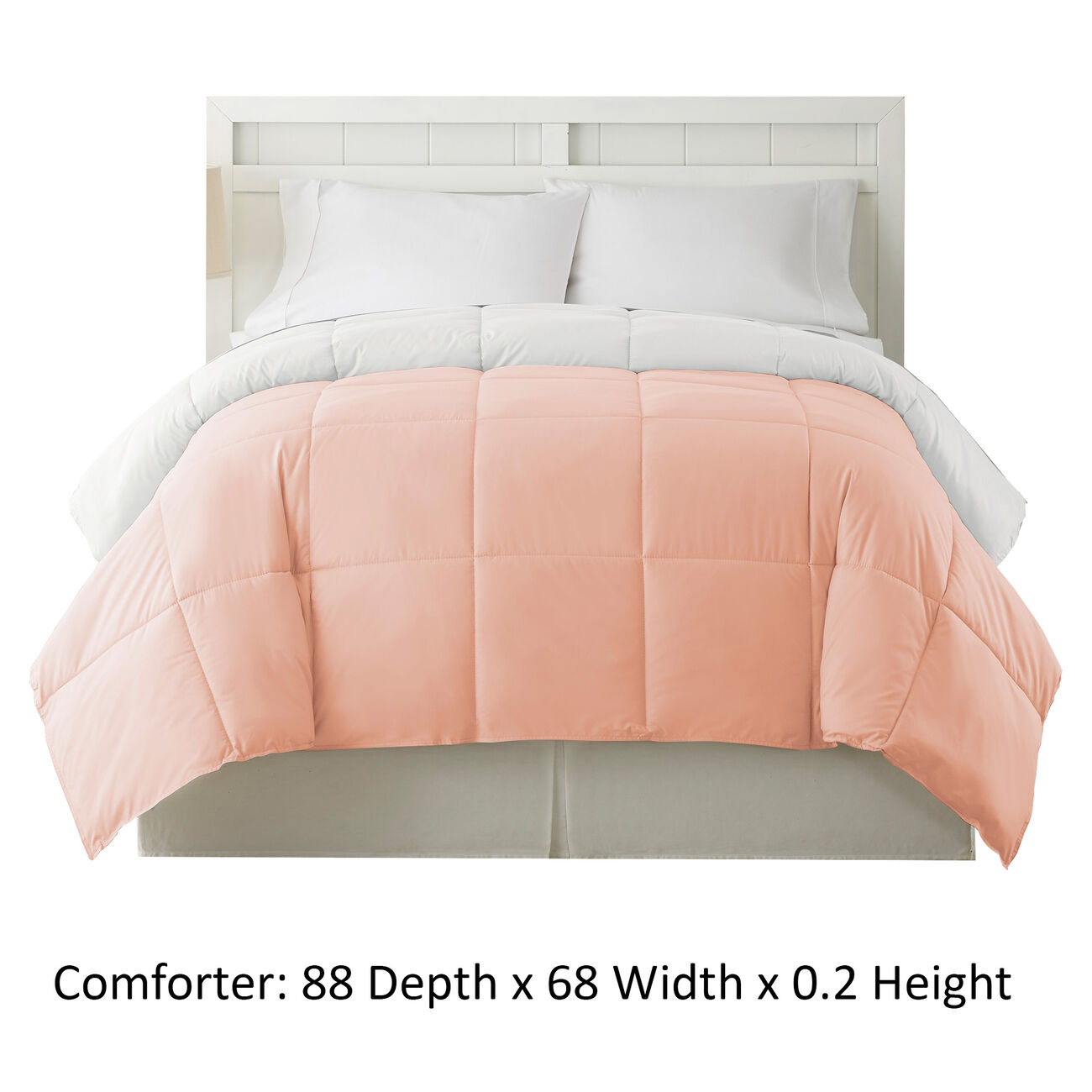 Genoa Twin Size Box Quilted Reversible Comforter The Urban Port, White and Pink