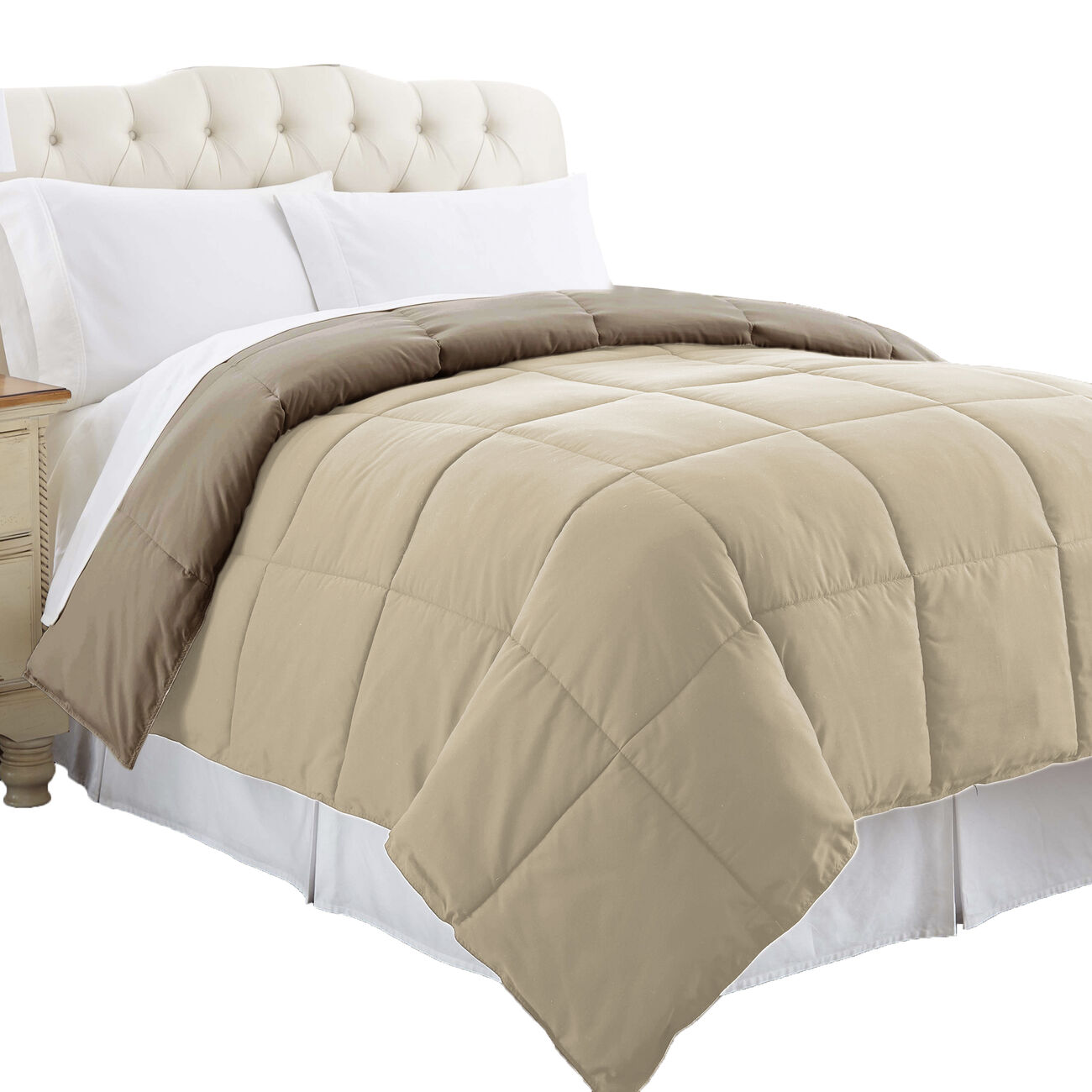 Genoa Twin Size Box Quilted Reversible Comforter The Urban Port, Brown and Gold