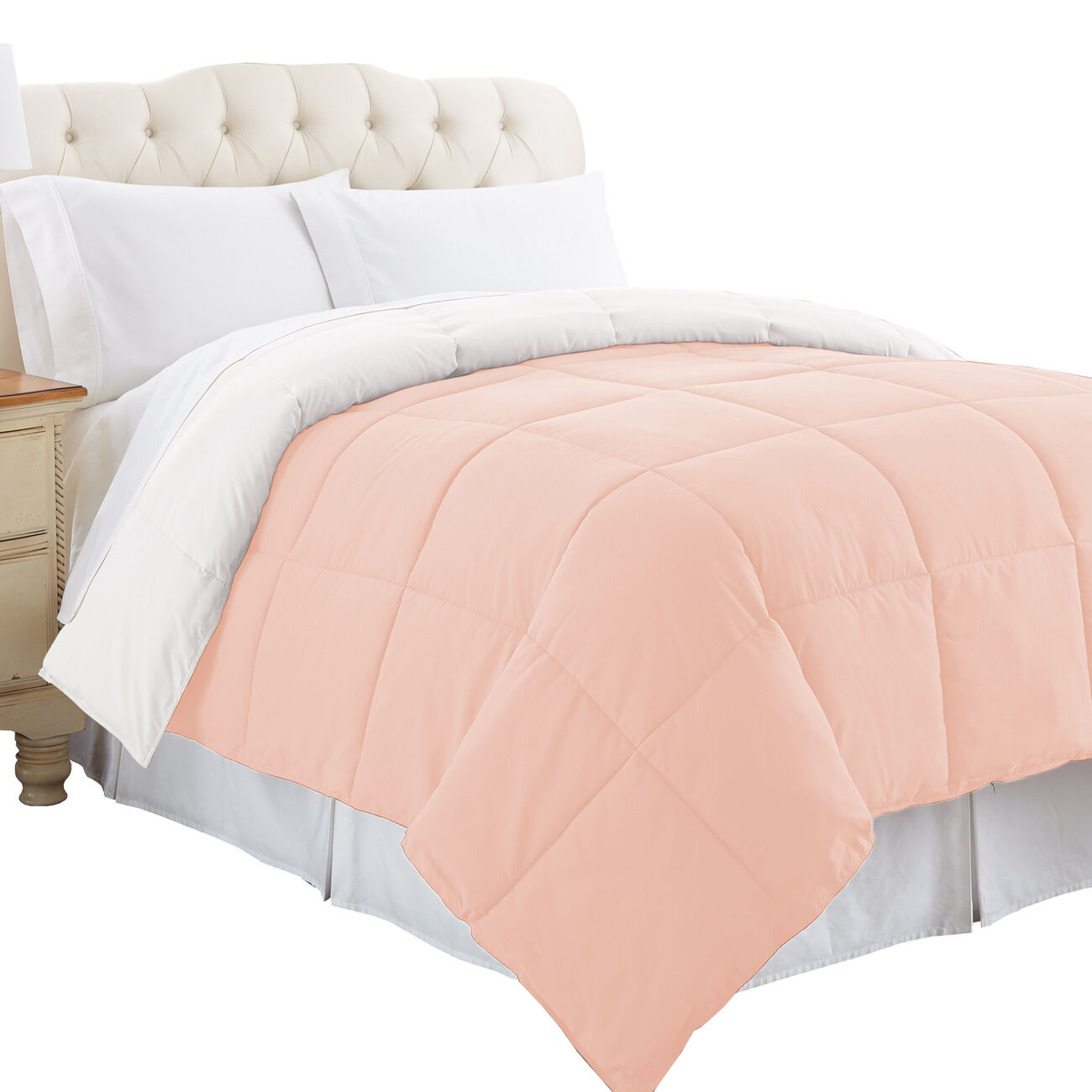 Genoa Queen Size Box Quilted Reversible Comforter The Urban Port, White and Pink