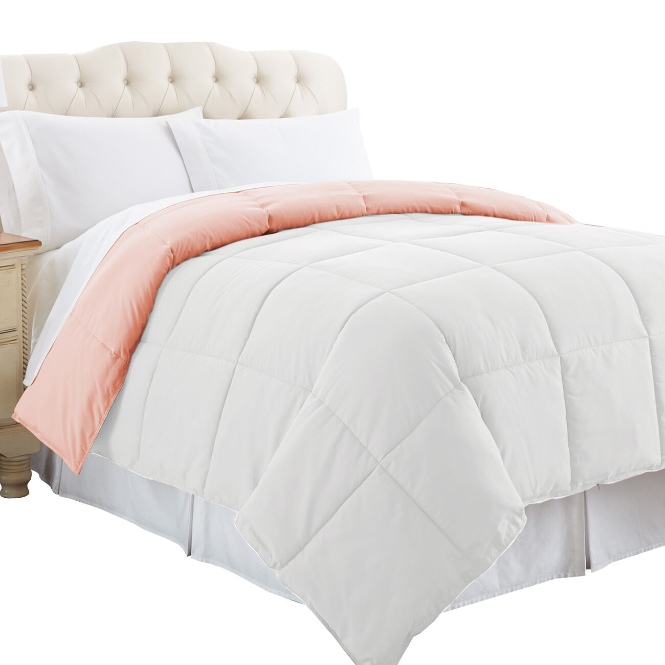Genoa Queen Size Box Quilted Reversible Comforter The Urban Port, White and Pink