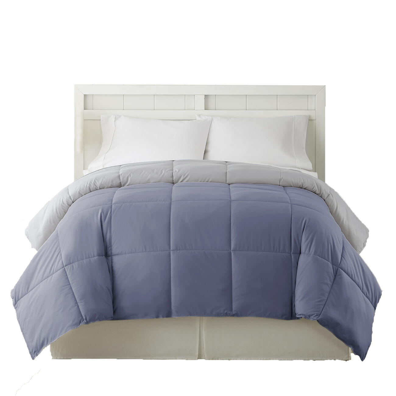Genoa Reversible King Comforter with Box Quilted The Urban Port, Silver and Blue