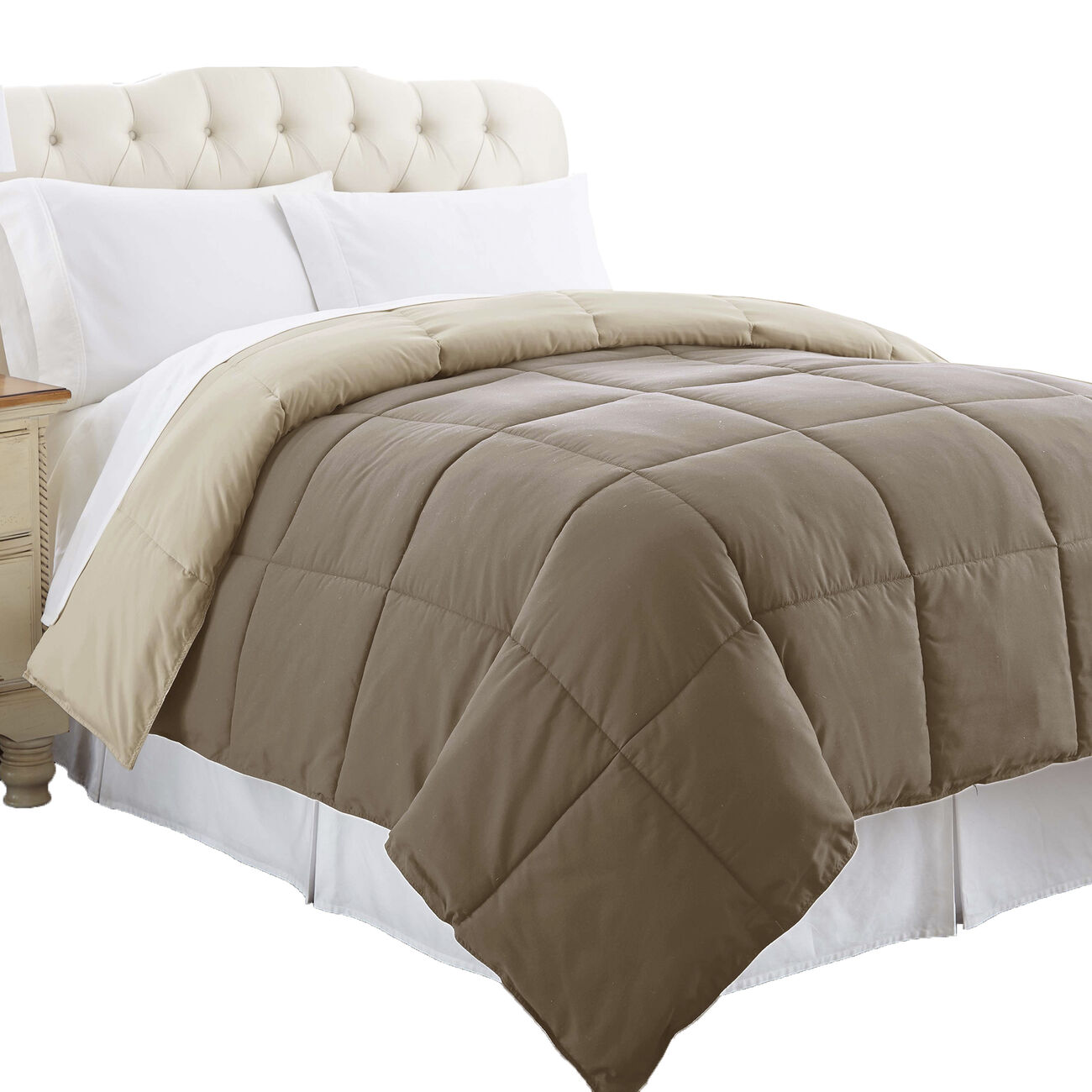 Genoa King Size Box Quilted Reversible Comforter The Urban Port, Brown and Gold