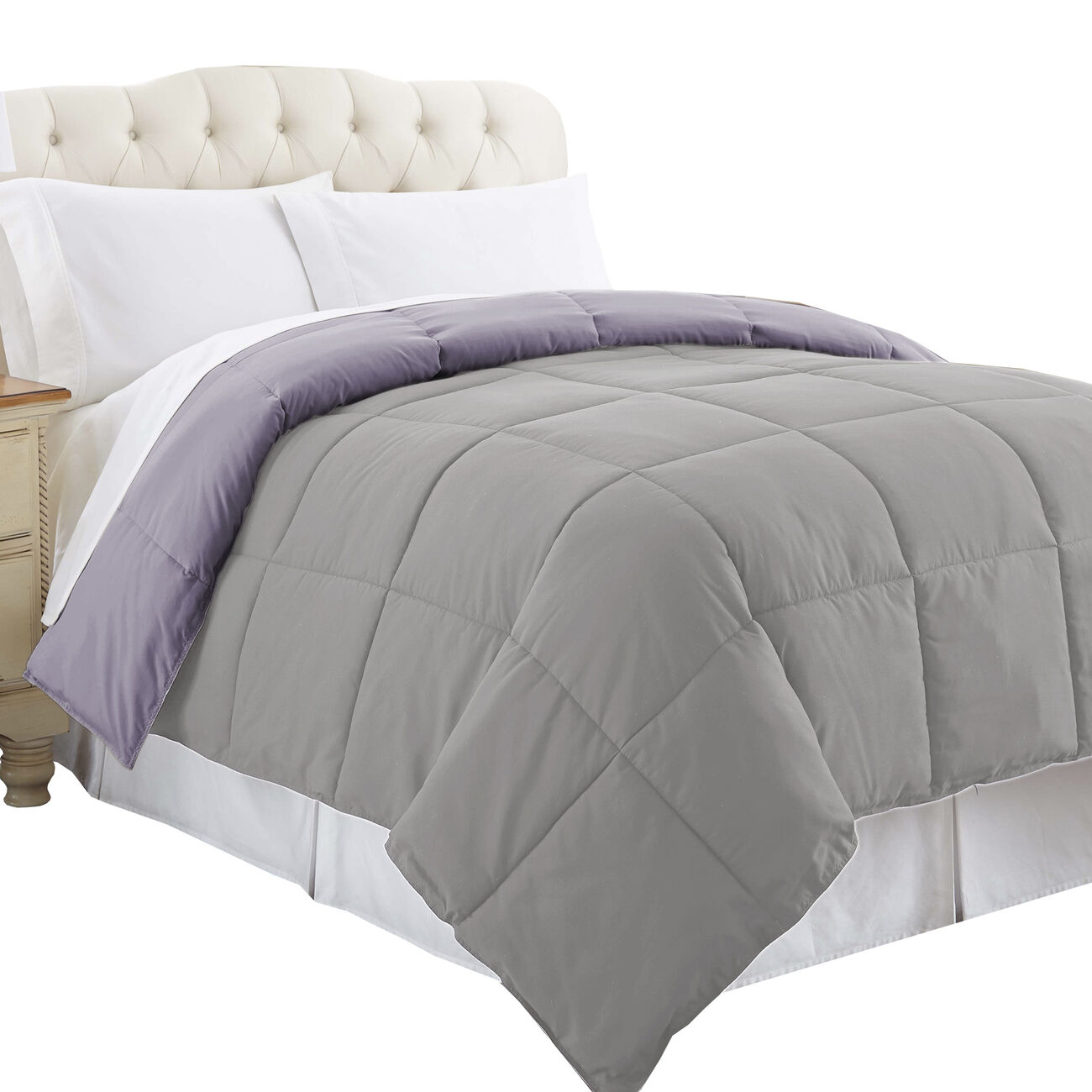 Genoa King Size Box Quilted Reversible Comforter The Urban Port, Purple and Gray