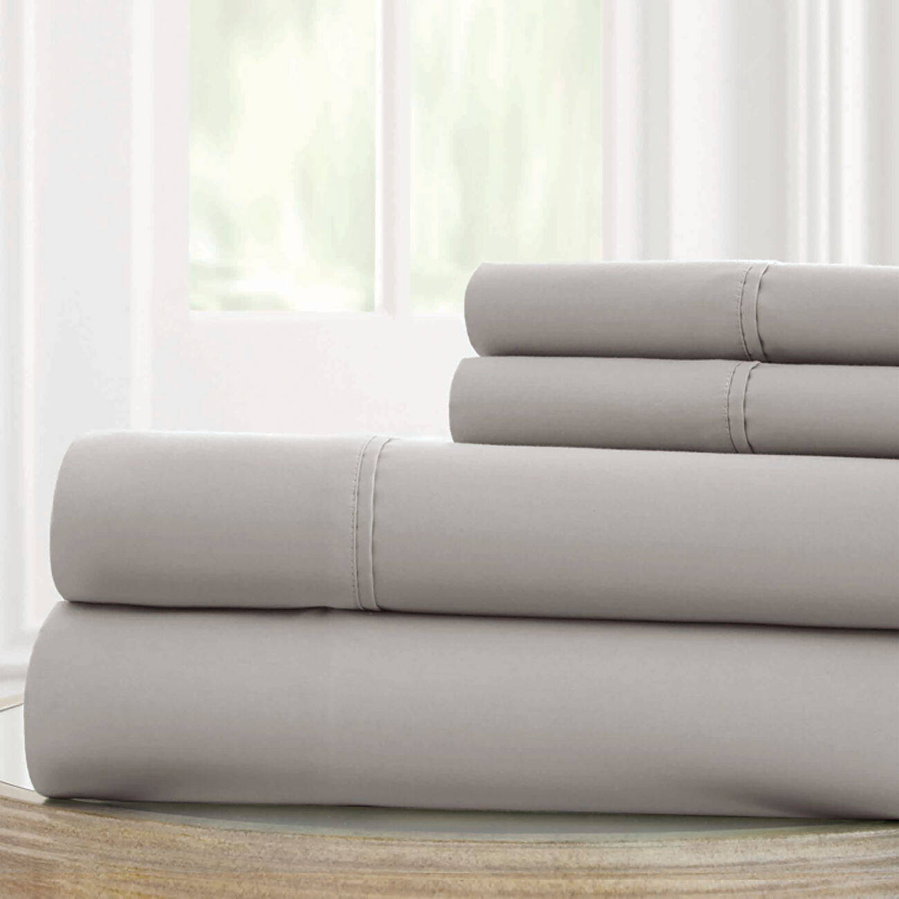 Bezons 4 Piece King Size Microfiber Sheet Set with 1800 Thread Count, Gray