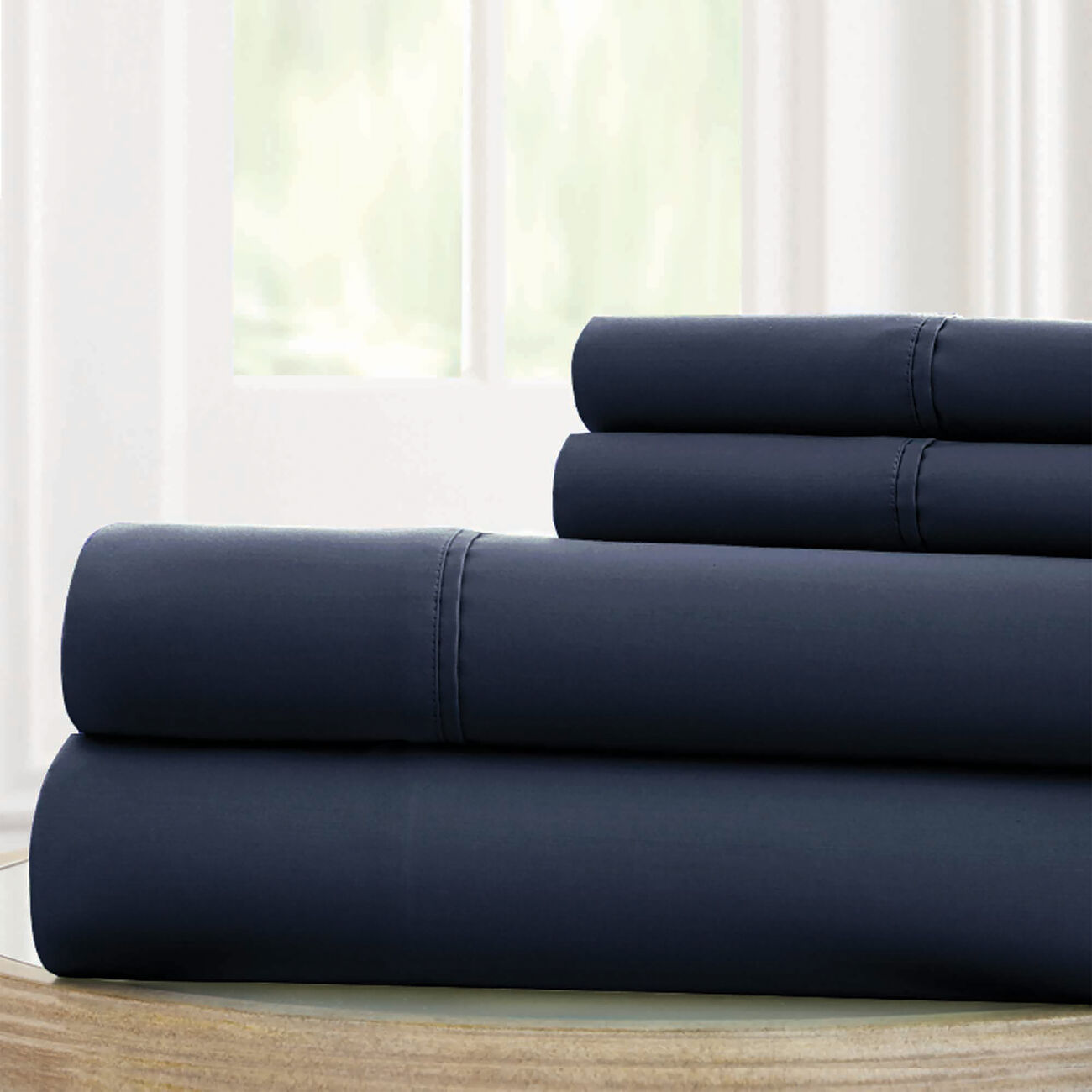 Bezons 4 Piece King Size Microfiber Sheet Set with 1800 Thread Count, Navy Blue