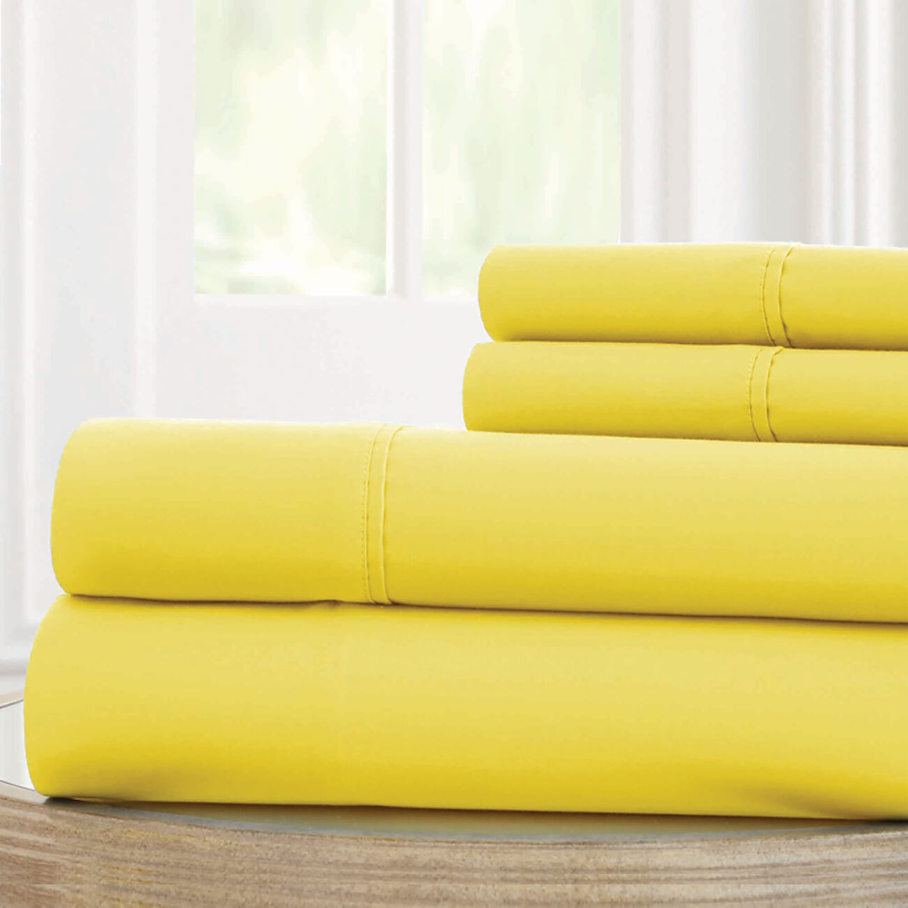 Bezons 4 Piece King Size Microfiber Sheet Set with 1800 Thread Count, Yellow
