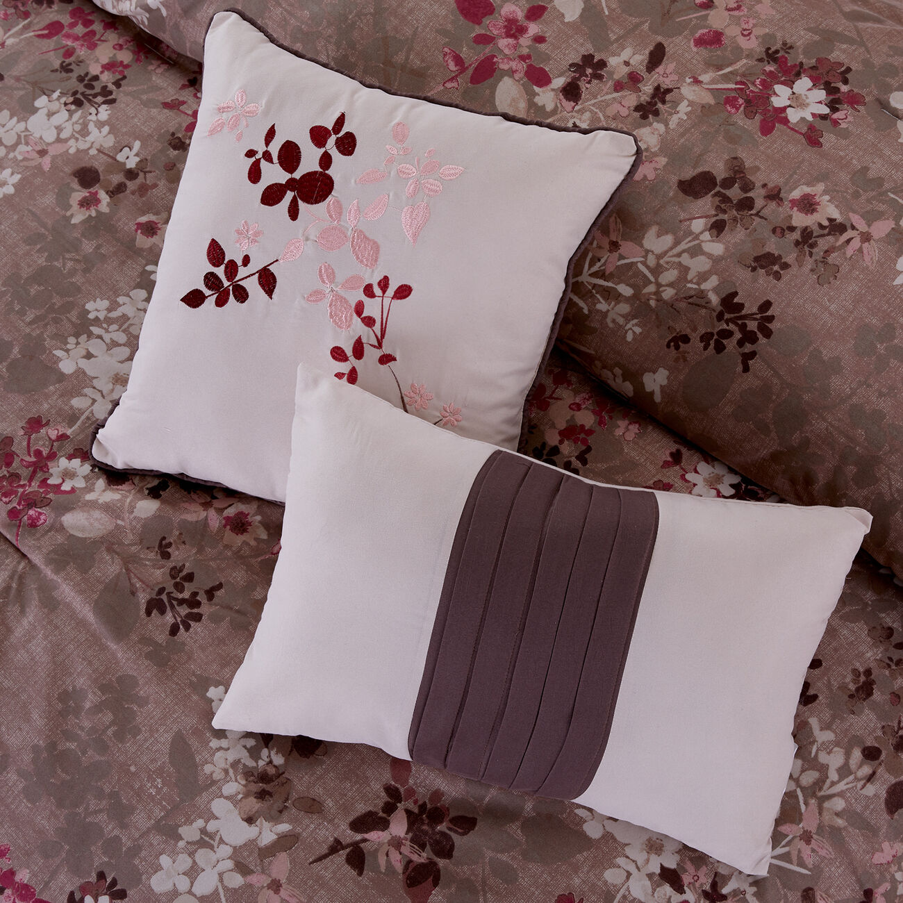 Andria 10 Piece Queen Size Comforter and Coverlet Set The Urban Port, Brown and Pink