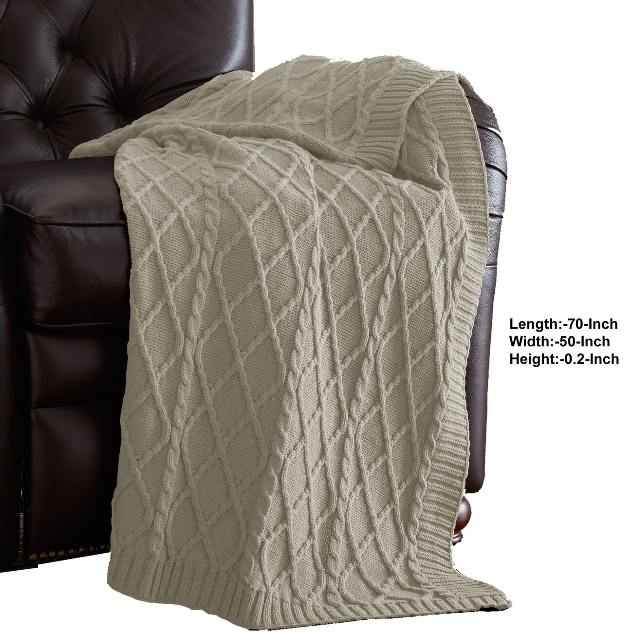 Creuse Cable Knitted Cotton Throw with Diamond Pattern The Urban Port, Beige