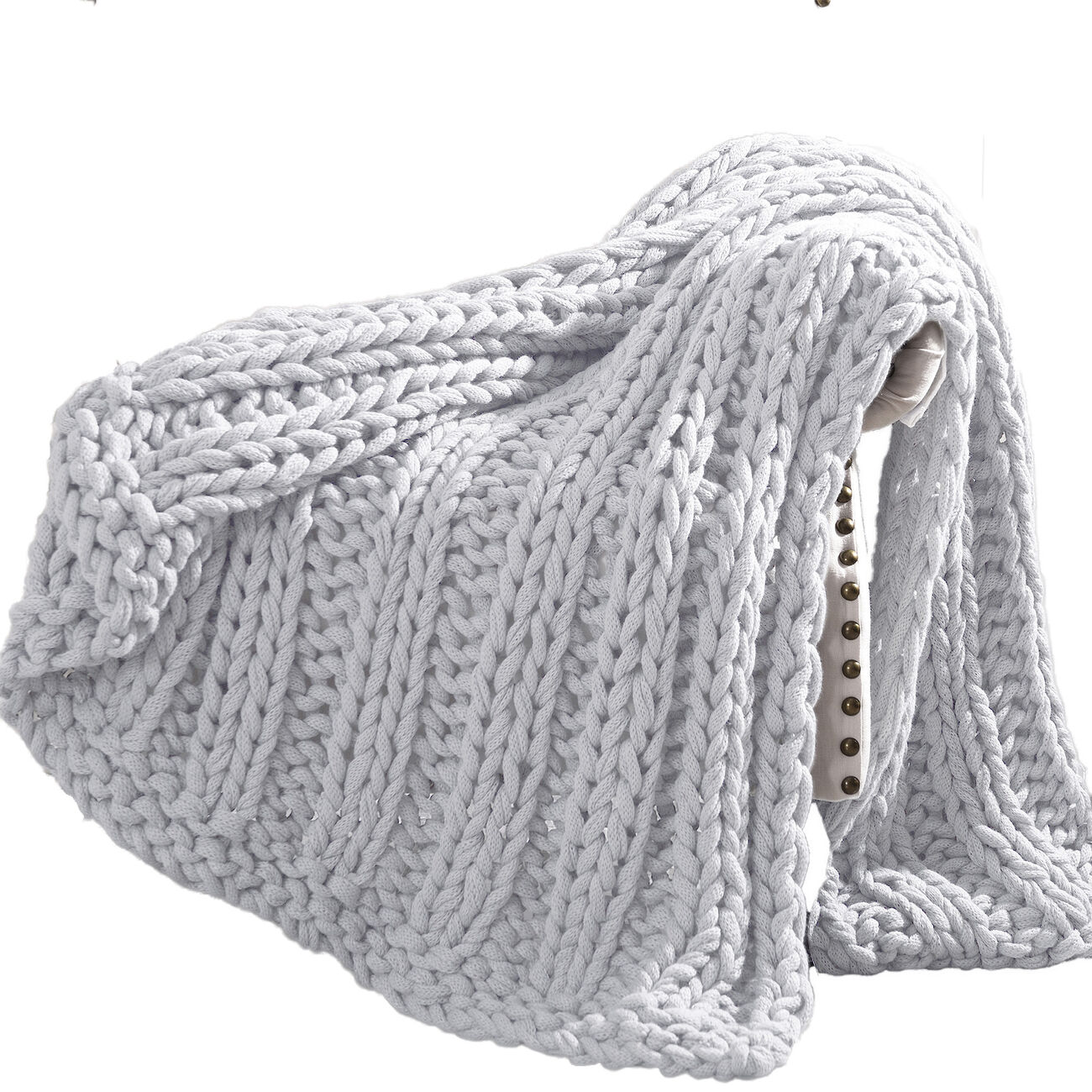 Dreux Acrylic Cable Knitted Chunky Throw The Urban Port, Silver