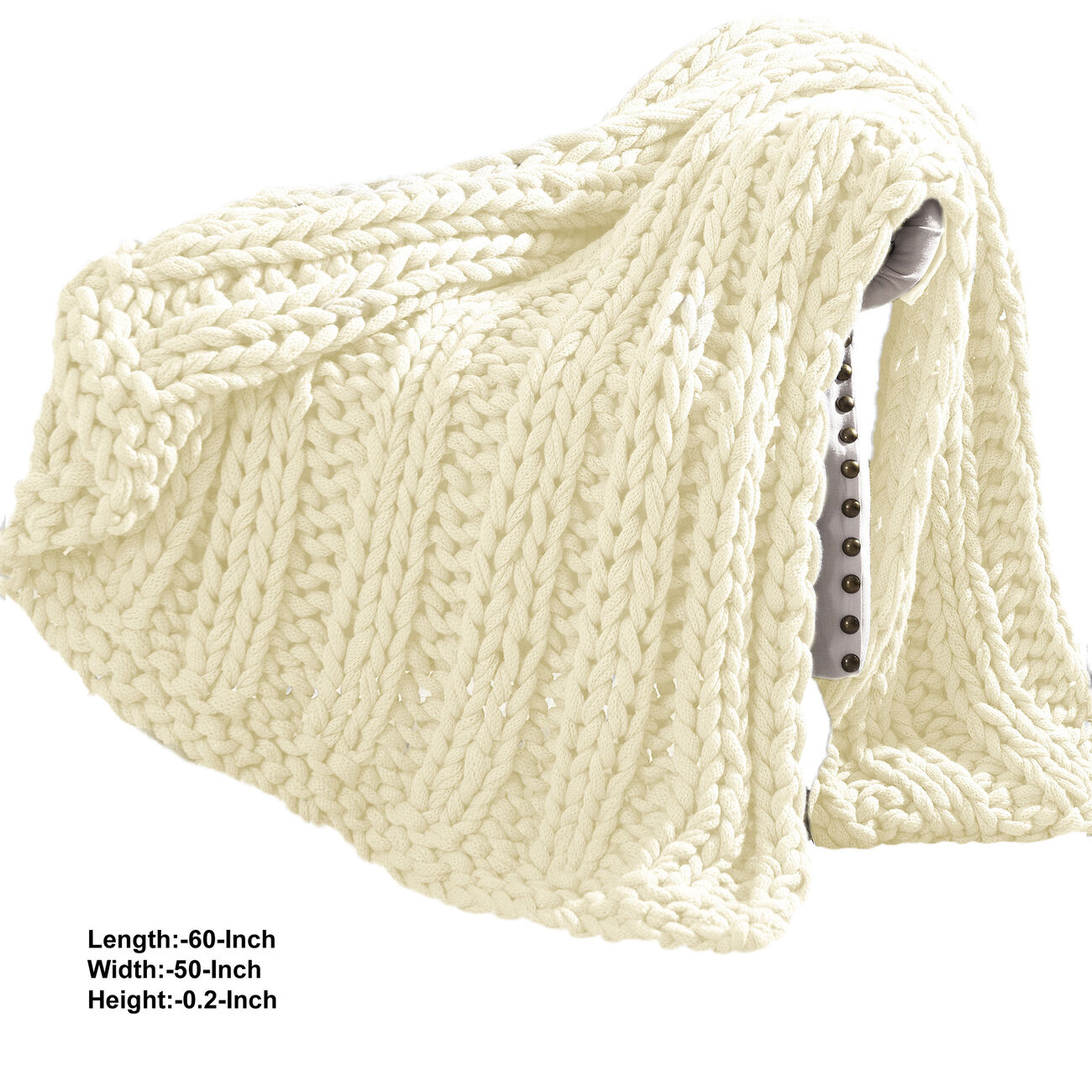 Dreux Acrylic Cable Knitted Chunky Throw The Urban Port, Cream