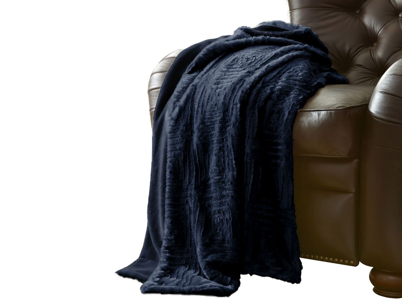 Treviso Faux Fur Throw with Fret Pattern The Urban Port, Blue