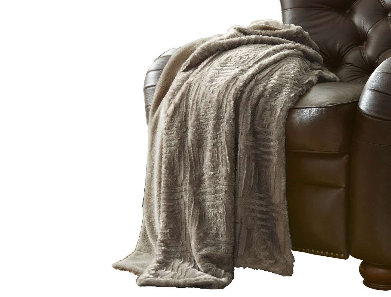 Treviso Faux Fur Throw with Fret Pattern The Urban Port, Beige