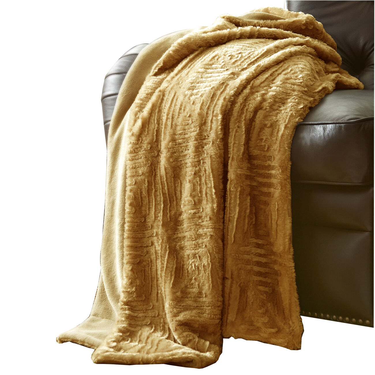 Treviso Faux Fur Throw with Fret Pattern The Urban Port, Yellow
