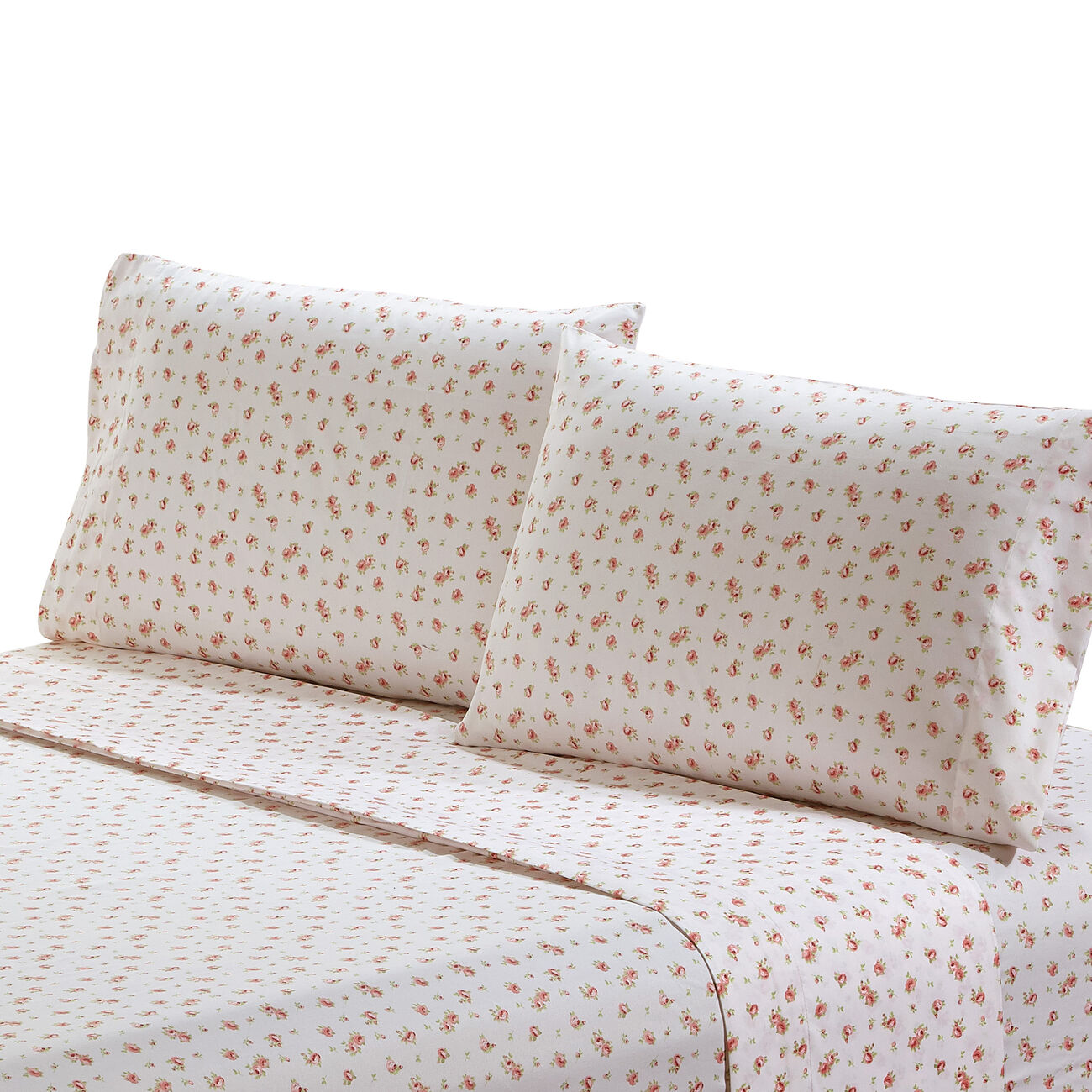 Melun 4 Piece Full Size Sheet Set with Rose Sketch The Urban Port, Pink and White