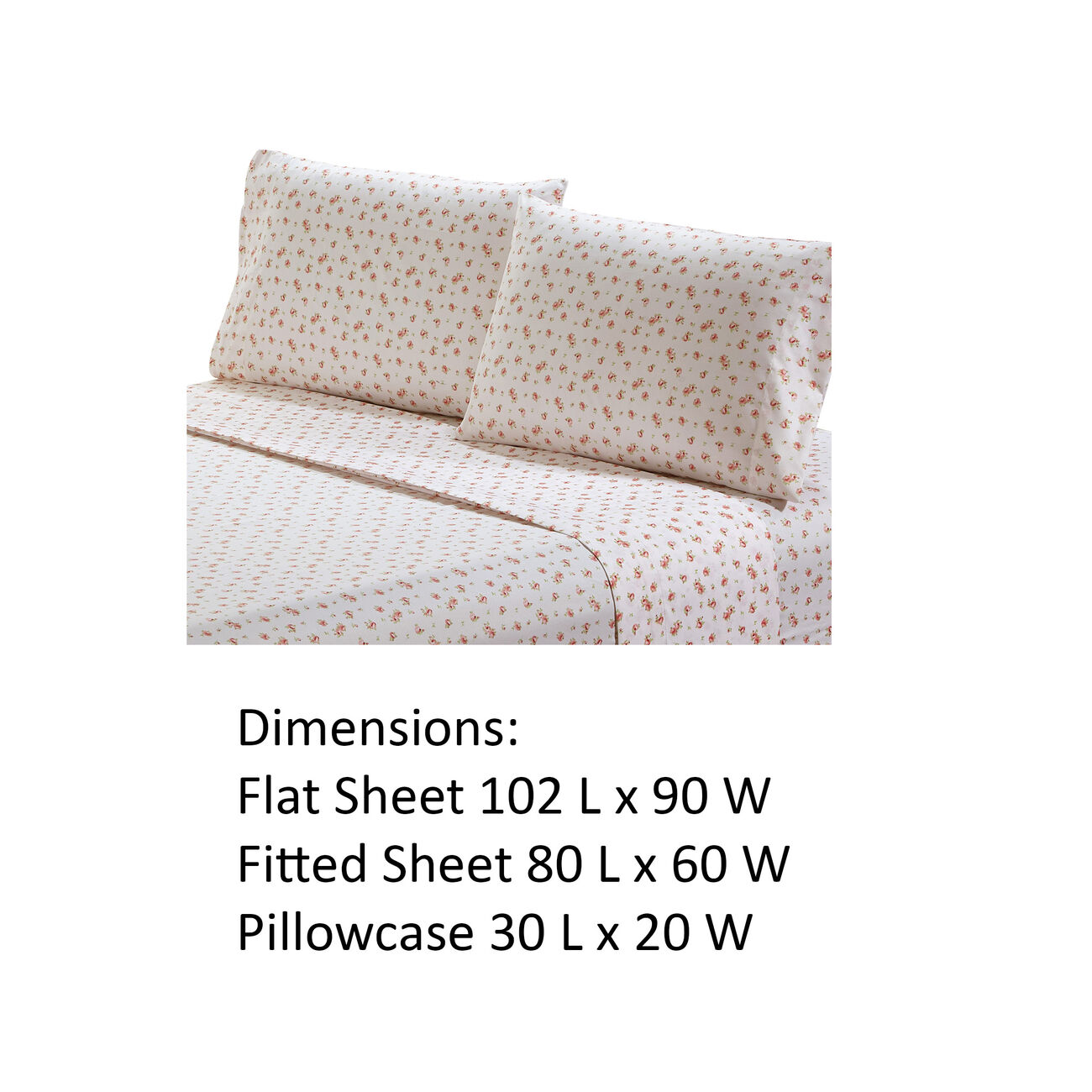 Melun 4 Piece Queen Size Rose Pattern Sheet Set The Urban Port, Pink and White