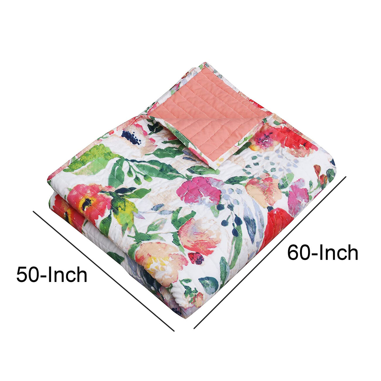 60 x 50 Inches Microfiber Quilted Throw with Floral Print, Multicolor