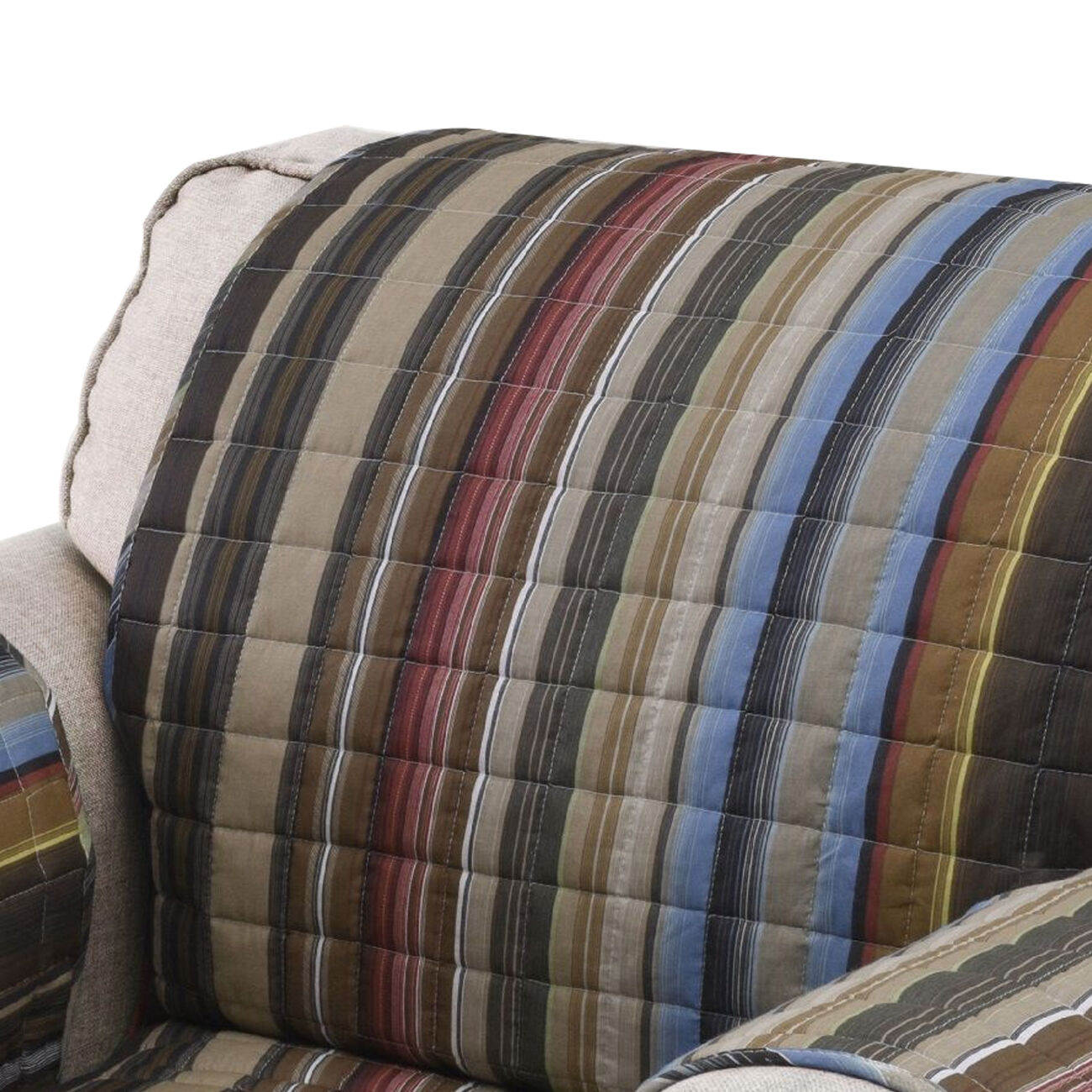 Stripe Pattern Cotton Arm Chair Protector with Waterproof Lining,Multicolor