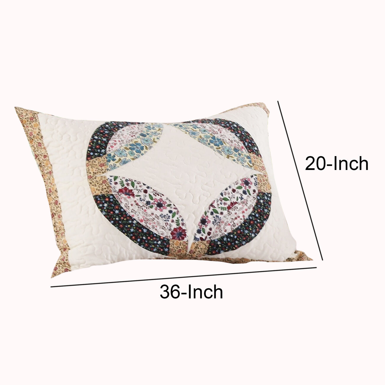 36 x 20 Polyester King Size Pillow Sham with Ring Patchwork, Multicolor
