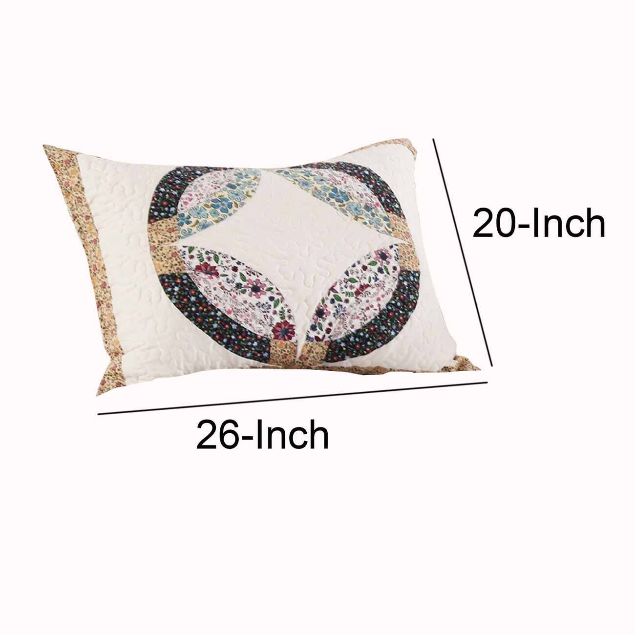 26 x 20 Polyester Standard Size Pillow Sham with Ring Patchwork, Multicolor