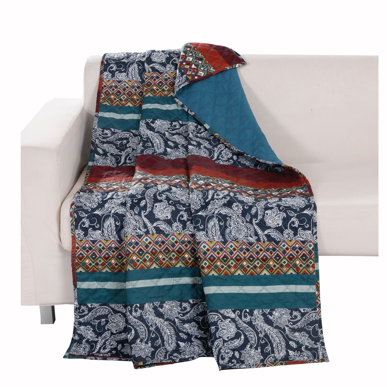 60 x 50 Inches Polyester Throw Blanket with Paisley Print, Multicolor
