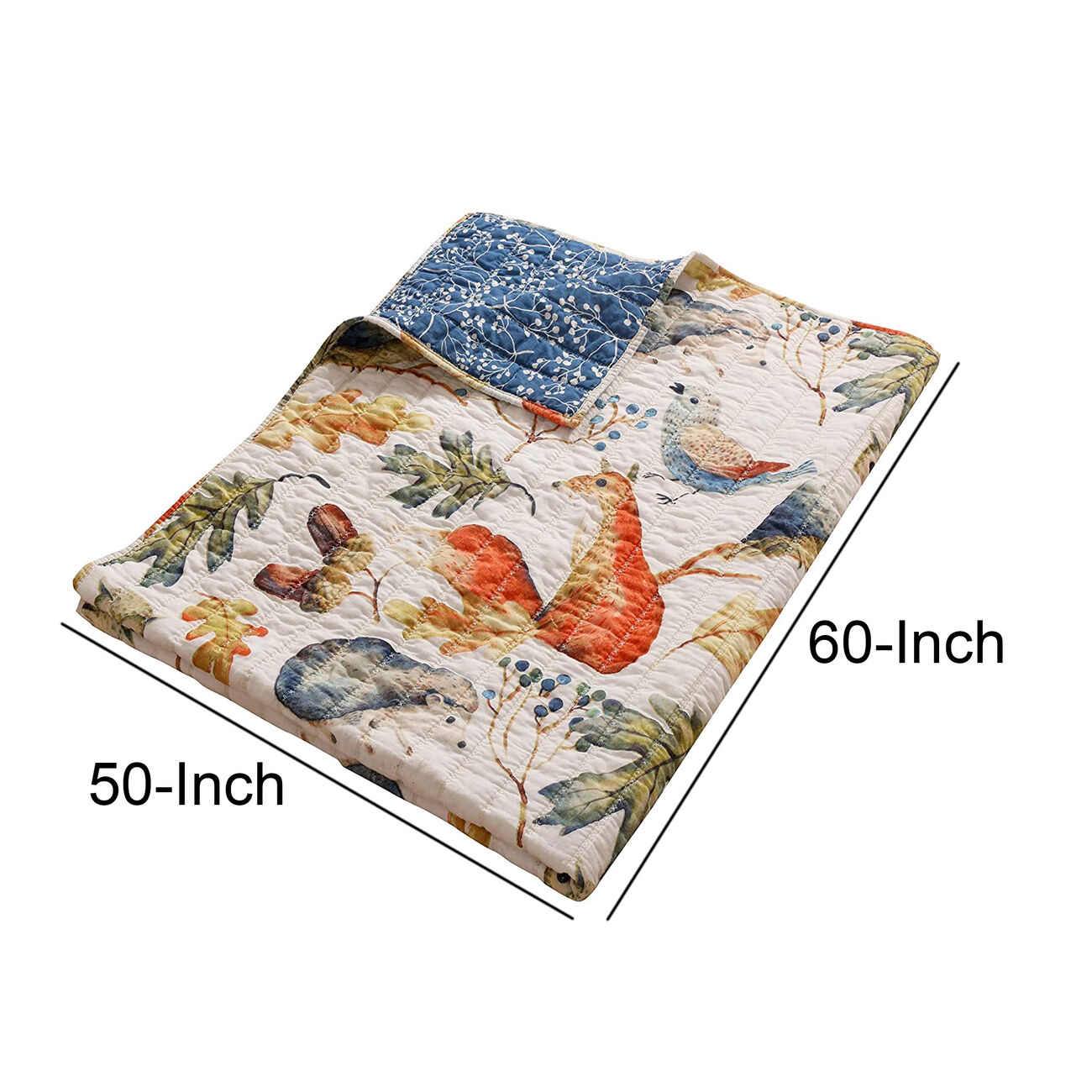 60 x 50 Inches Quilted Polyester Throw with Fox and Owls Print, Multicolor