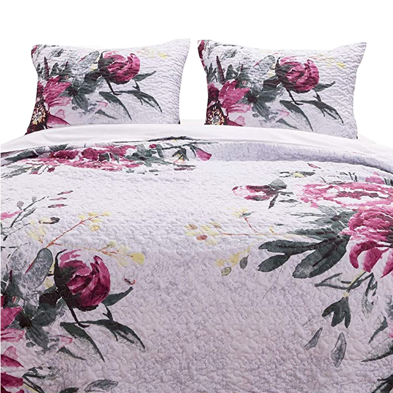 Twin Size 2 Piece Polyester Quilt Set with Rose Prints, Multicolor