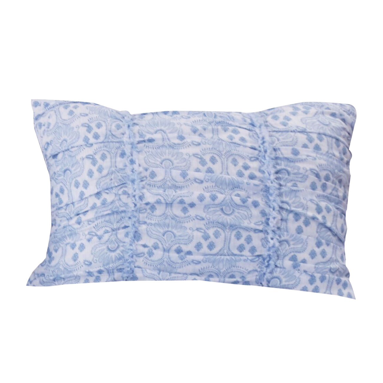 Fabric Pillow Sham with Ruffled and Pleated Details, Blue