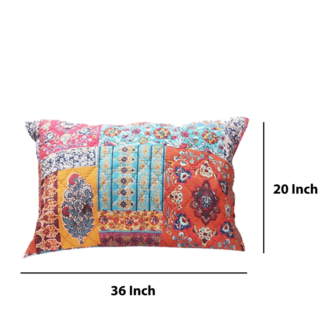 Bohemian Style Fabric King Size Pillow Sham with Floral Pattern, Multicolor